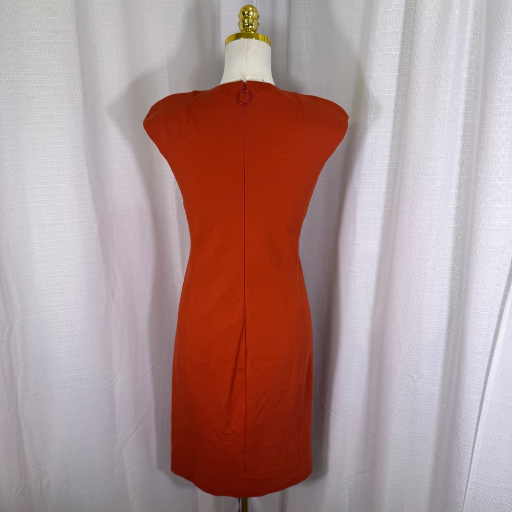 Akris Punto Sheath Dress Sz 6 Red Orange Cutout Textured Sleeveless Knee Length - Picture 5 of 16